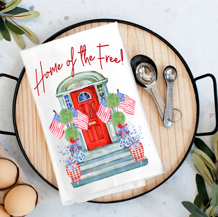 Patriotic Red Door Home of the Free Tea Towel