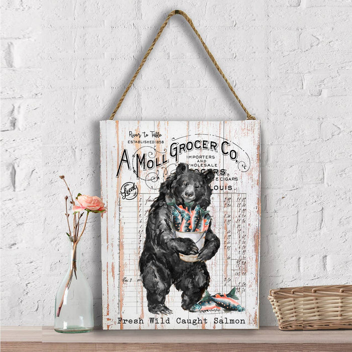 River to Table Bear and Salmon  Wall Decor