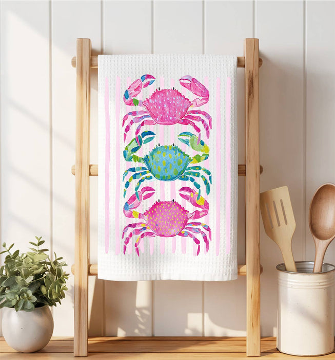 Coastal Crabs Pastel Waffle Weave Towel
