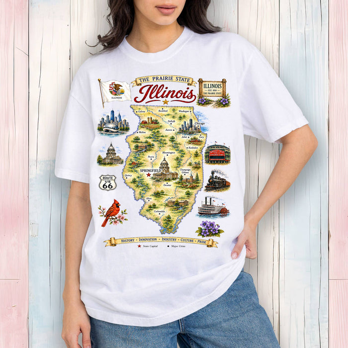 Illinois State Map Landmark T-Shirt