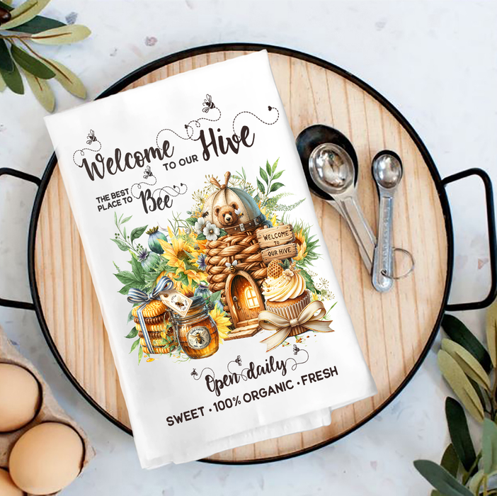 Welcome to Our Hives bees Tea Towel