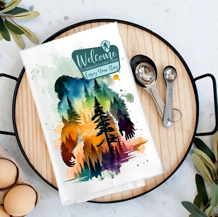 Sasquatch Sanctuary Big Foot Tea Towel