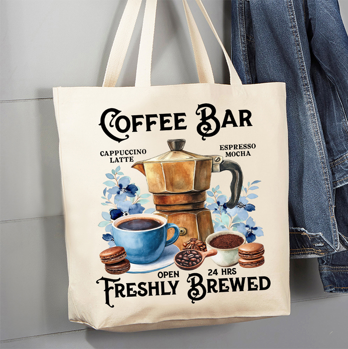 Coffee Bar Freshly Brewed Canvas Tote Bag