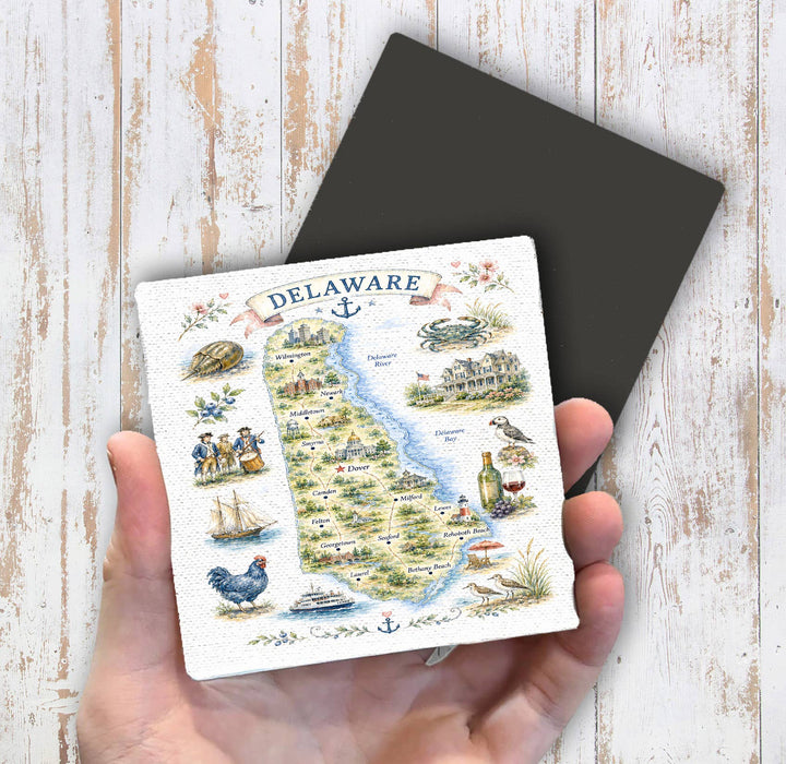 Delaware State Map Landmark Magnet Fridge