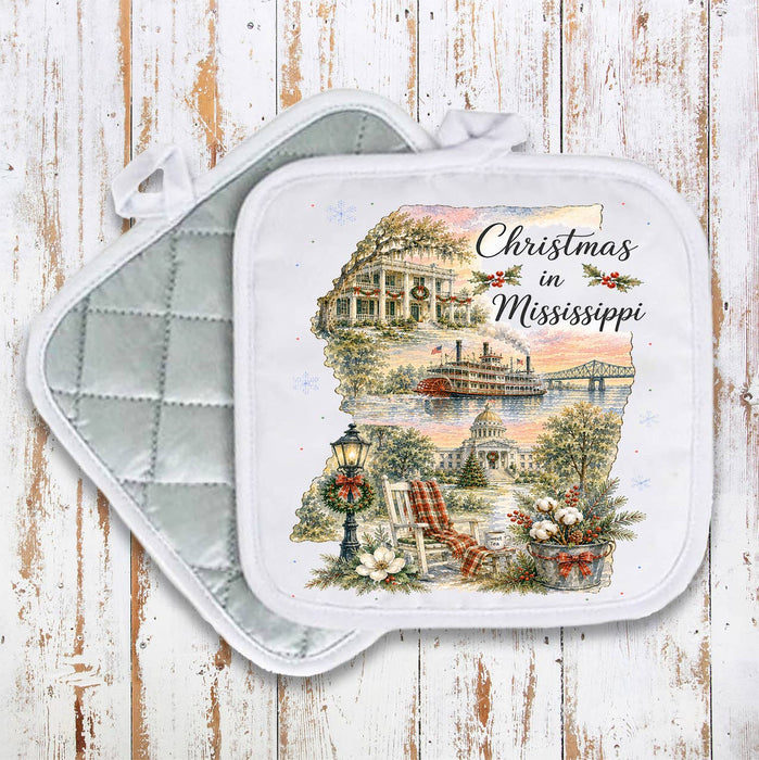 Christmas in Mississippi State Map Pot Holder