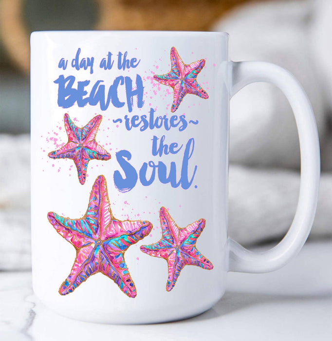 Day at beach restores Soul Starfish Coffee Mug