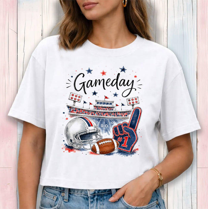 Gameday Football Navy Blue & Red Cropped T-Shirt