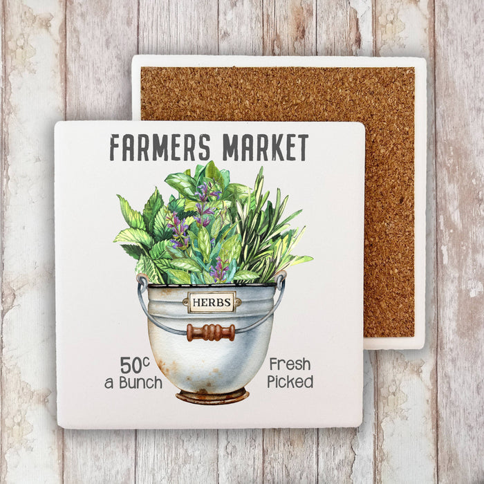 Fresh Picked Herbs Farmers Market, Stone Coaster