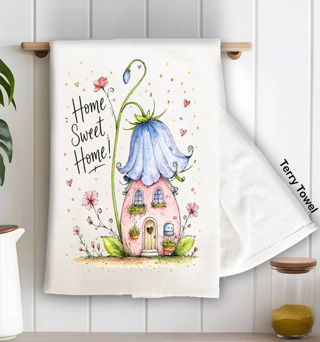 Home Sweet Home House Flowers Kitchen Terry Towel