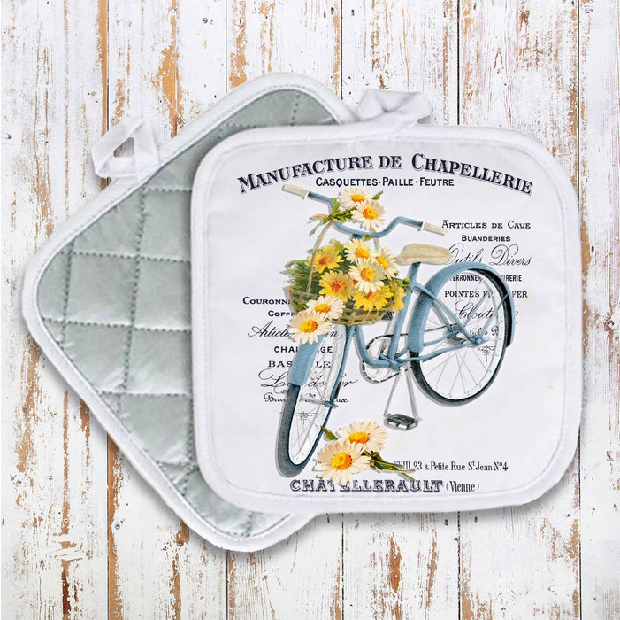 Vintage French Daisy Bicycle Shabby Chic Pot Holder