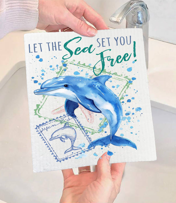 Sea Set you Free Doplphin Ocean Swedish Dishcloth