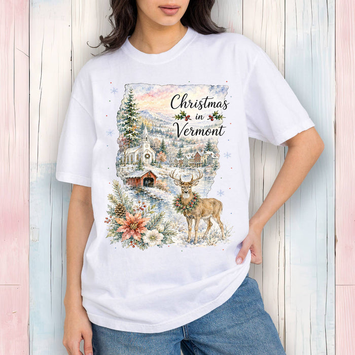 Christmas in Vermont State Map T-Shirt