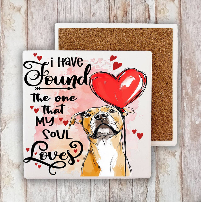 Dog Boxer Found My Love Valentine Stone Coaster