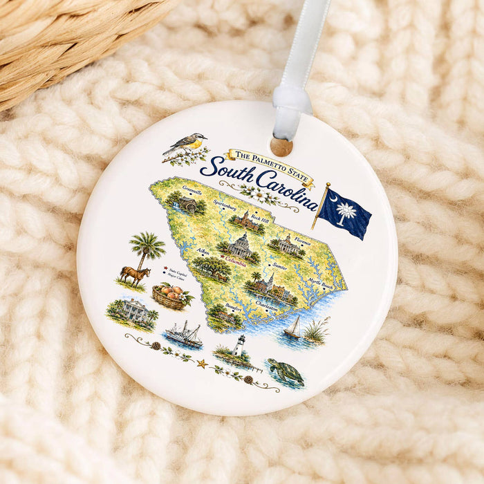 South Carolina State Map Landmark Ornament