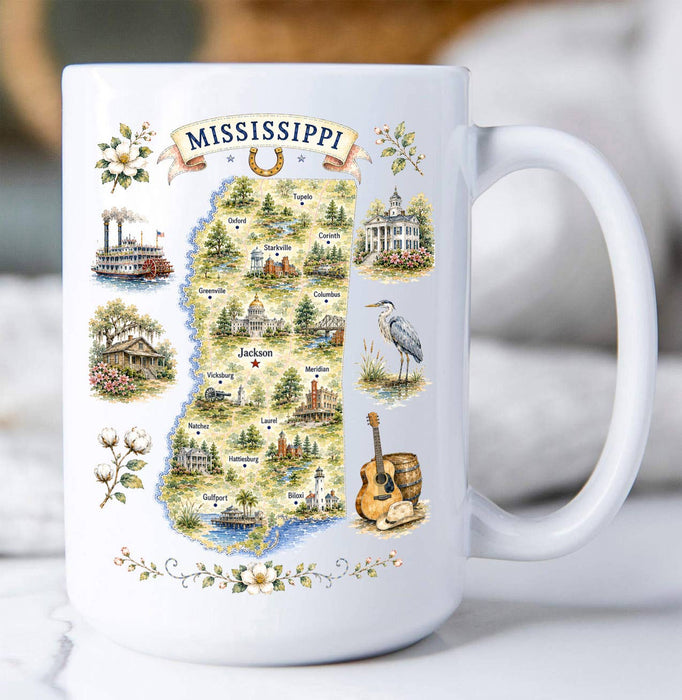 Mississippi State Map Landmark Coffee Mug
