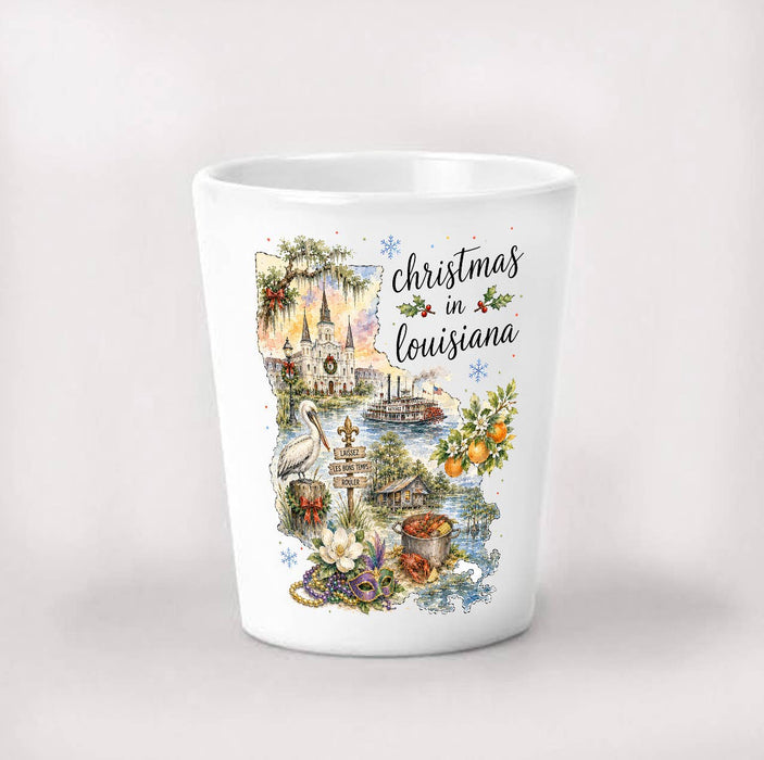 Christmas in Louisiana State Map Shot Glass