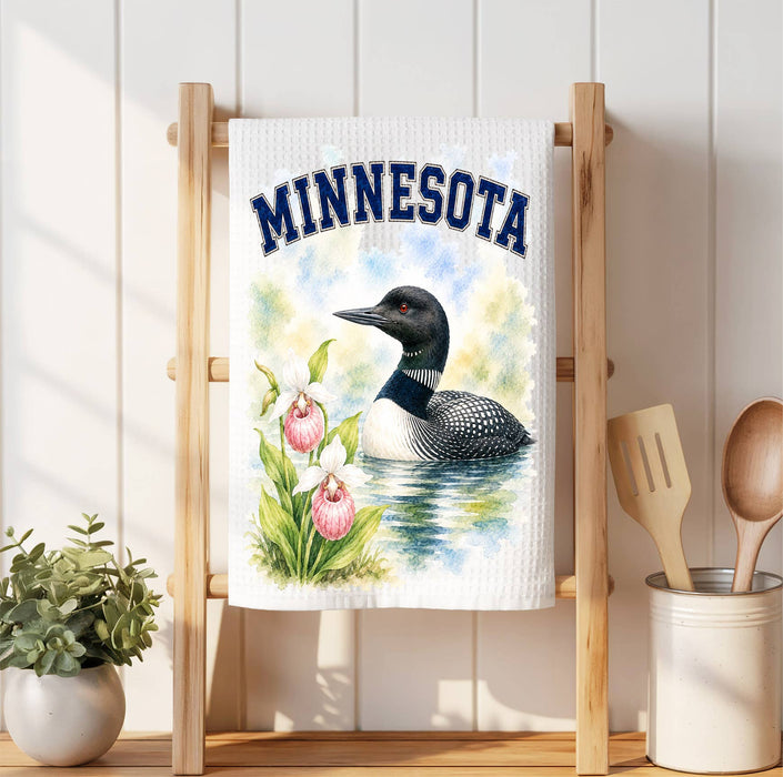 Minnesota State Bird and Animal Waffle Weave Towel