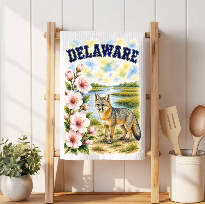Delaware State Bird and Animal Waffle Weave Towel
