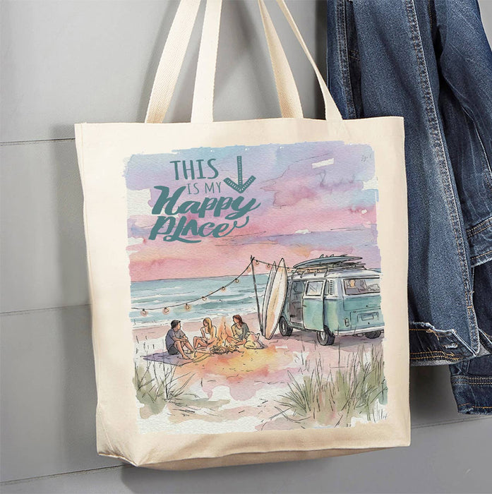 Camping on the Beach happy place Canvas Tote Bag