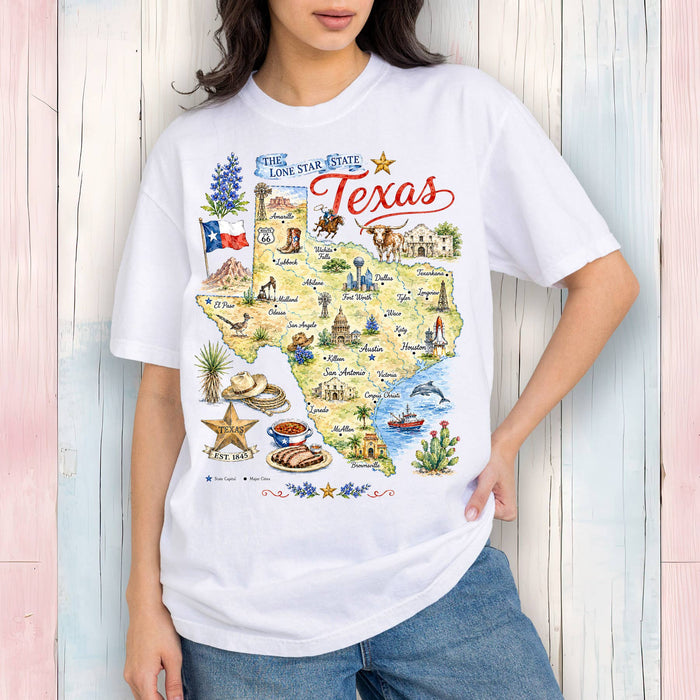 Texas State Map Landmark T-Shirt