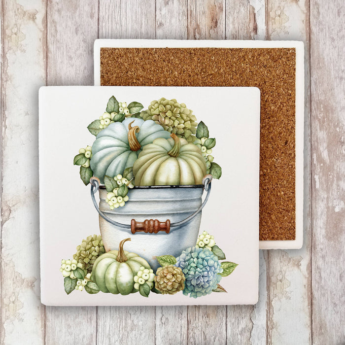 Fall Autumn Pumpkins Hydrangea Stone Coaster