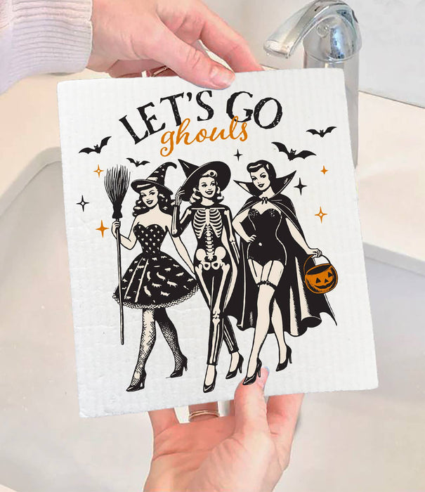 Halloween Retro Let's Go Ghouls Swedish Dishcloth