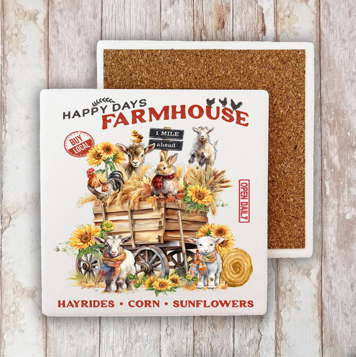 Autumn Fall Goats Farmhouse Stone Coaster
