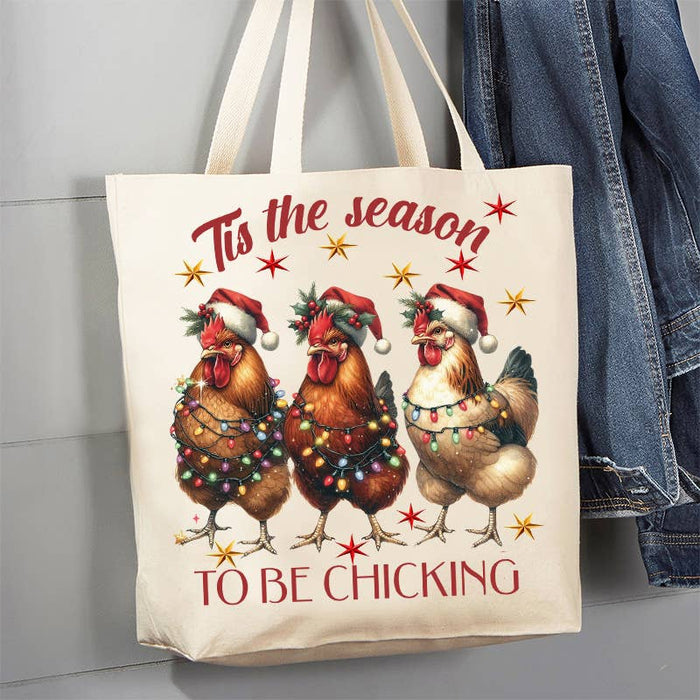 Christmas Tis Season To be Chicking Canvas Tote Bag