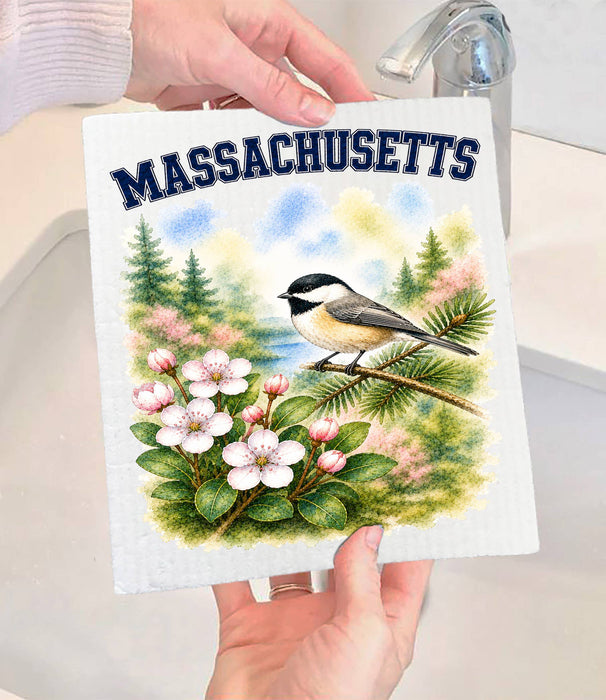 Massachusetts State Bird and Animal Swedish Dishcloth