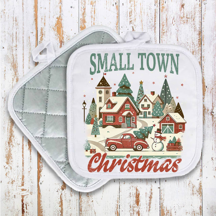 Small Town Christmas Village Pot Holder Oven Mitt