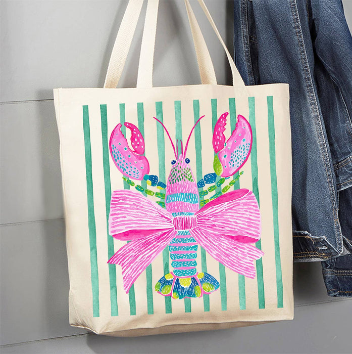 Coastal Colorful Lobster Bow Canvas Tote Bag