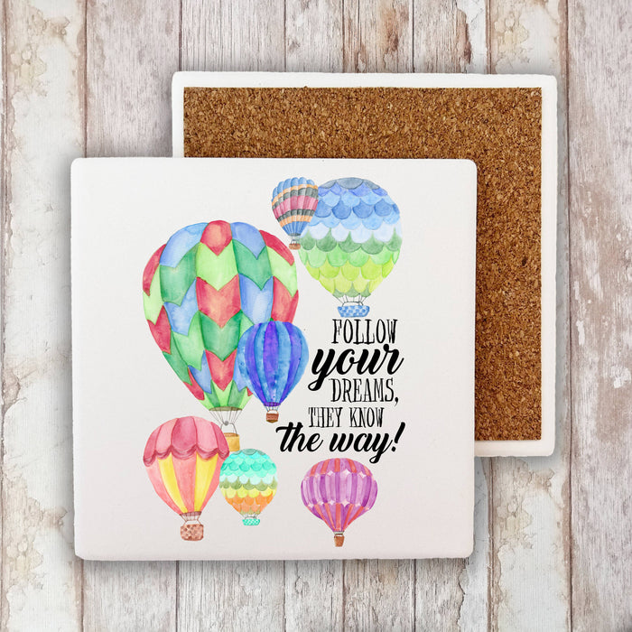Hot Air Balloons Follow Your Dreams Stone Coaster