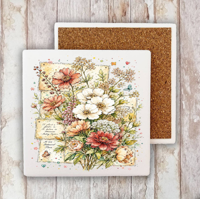 Vintage Spring Wild Flowers Stone Coaster