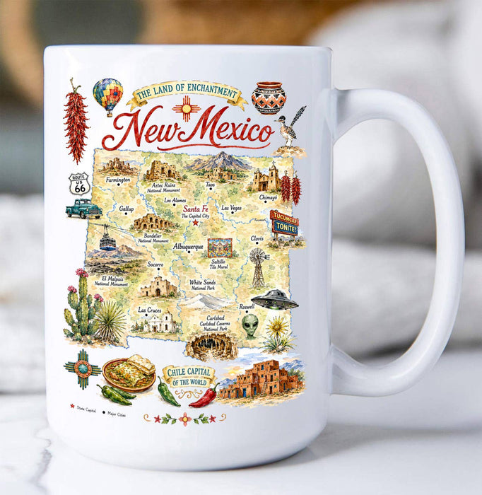 New Mexico State Map Landmark Coffee Mug