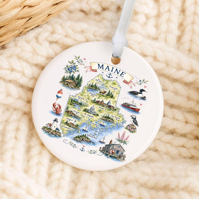 Maine State Map Landmark Ornament