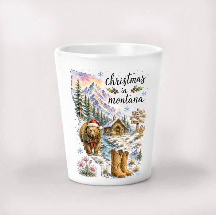 Christmas in Montana State Map Shot Glass