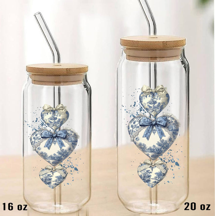 Chinoiserie Blue & White Hearts Valentine Can Glass