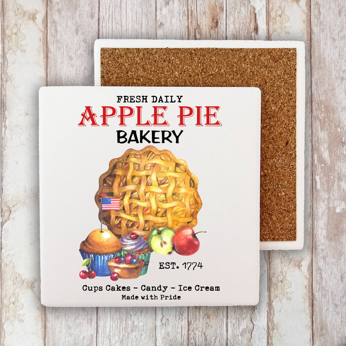 Patriotic Apple Pie Bakery Stone Coaster
