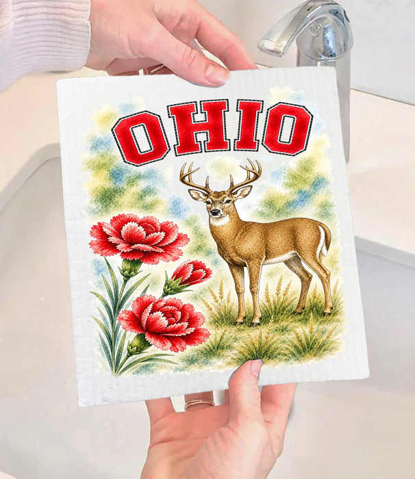 Ohio State Bird and Animal Swedish Dishcloth