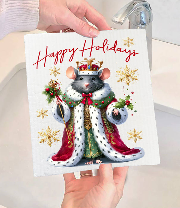 Christmas Mouse Happy Holidays Swedish Dishcloth