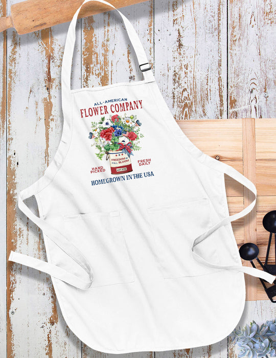 Farmhouse 4th of July Patriotic Flowers Apron