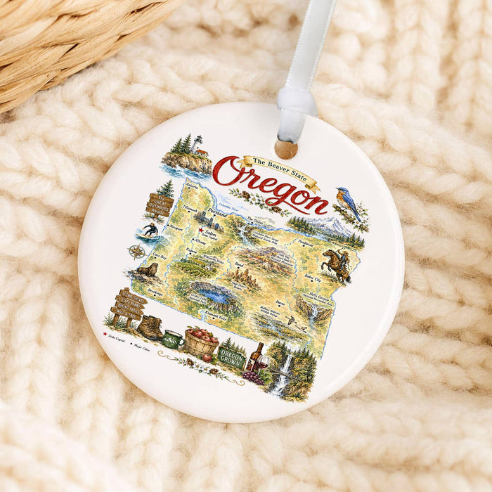 Oregon State Map Landmark Ornament
