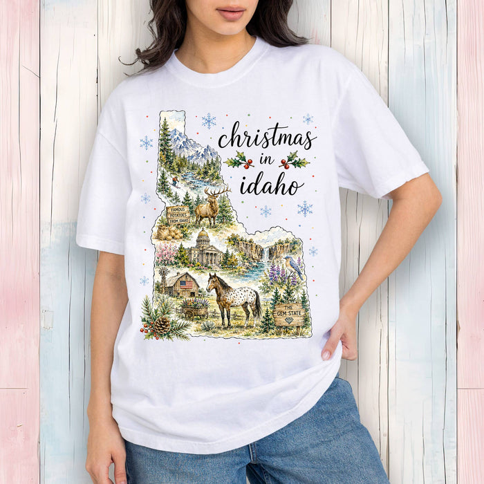 Christmas in Idaho State Map T-Shirt