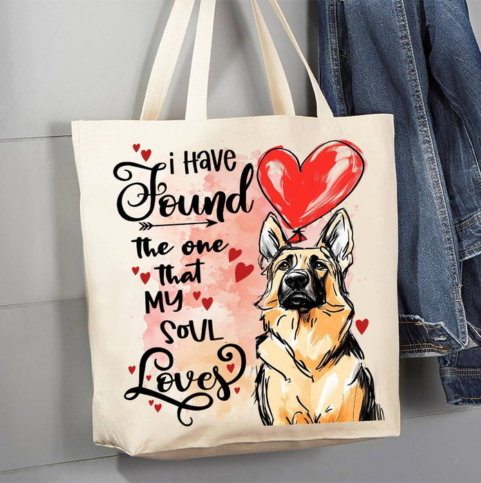 Dog Shepherd Found My Love Valentine Canvas Tote Bag