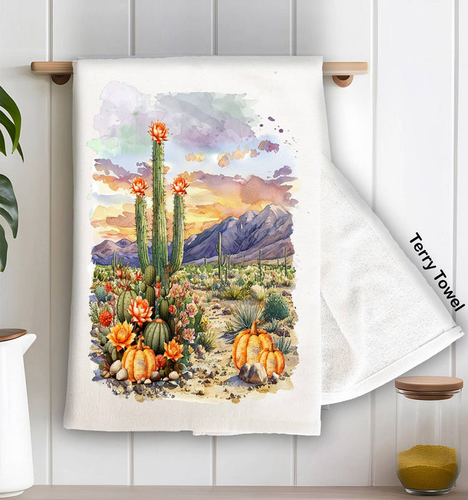 Fall Pumpkin Saratoga Cactus Desert  Kitchen Terry Towel
