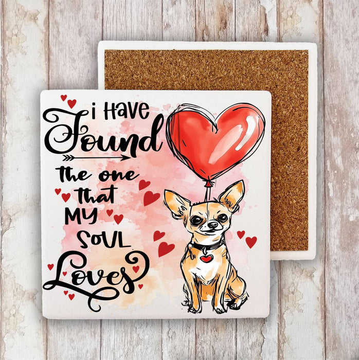 Dog Chihuahua Found My Love Valentine Stone Coaster