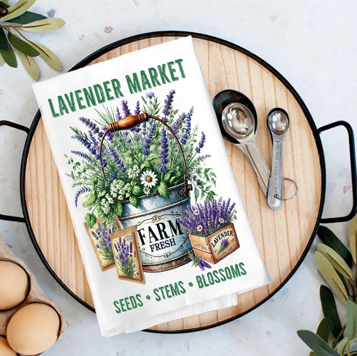 Lavender in Buckets Market Tea Towel