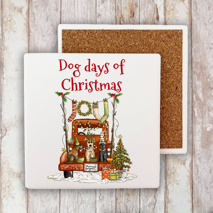 Dog Days of Christmas Stone Coaster