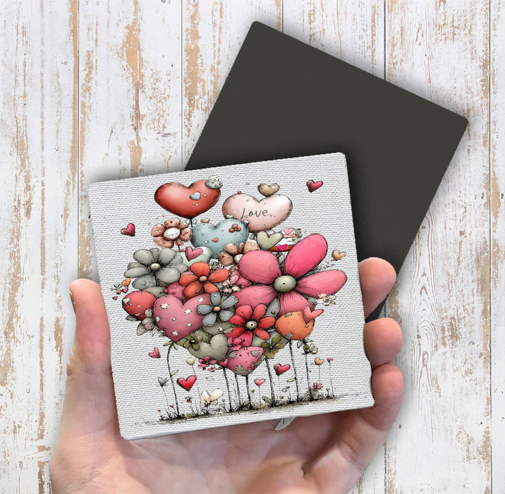 Valentine Whimsical Hearts Flowers Magnet Fridge
