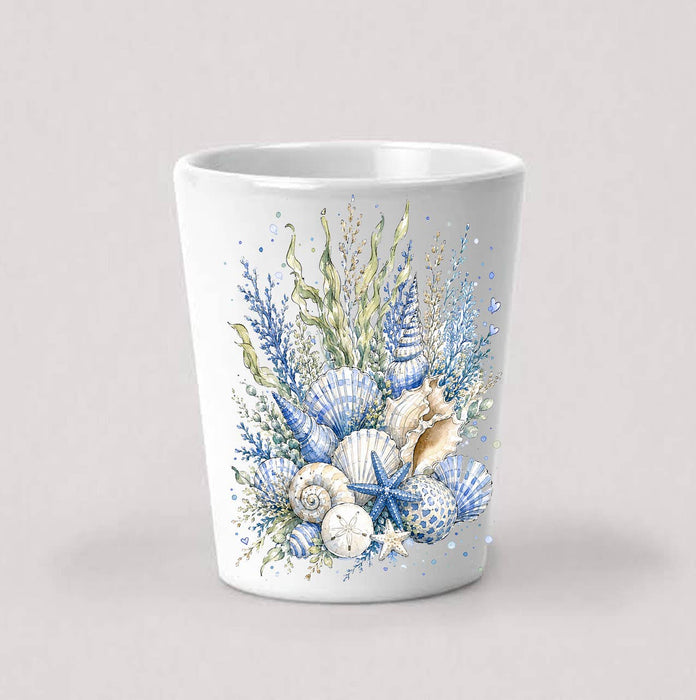 Coastal Blue Sea Shells Bouquet Shot Glass